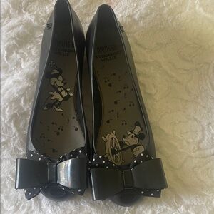 Melissa Black Steamboat Willie Jelly Flats with Bow and Character Design